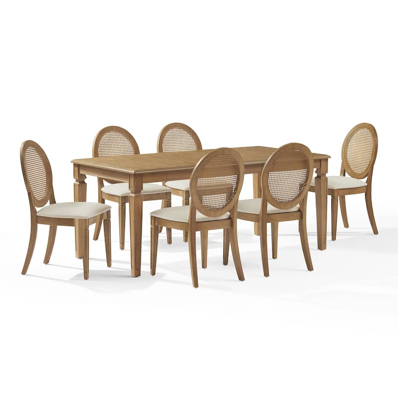 Crosley Katia 7Pc Dining Table Set For 6 Cane-Back Upholstered Chairs