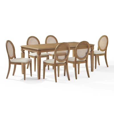 Crosley Katia 7Pc Dining Table Set For 6 Cane-Back Upholstered Chairs