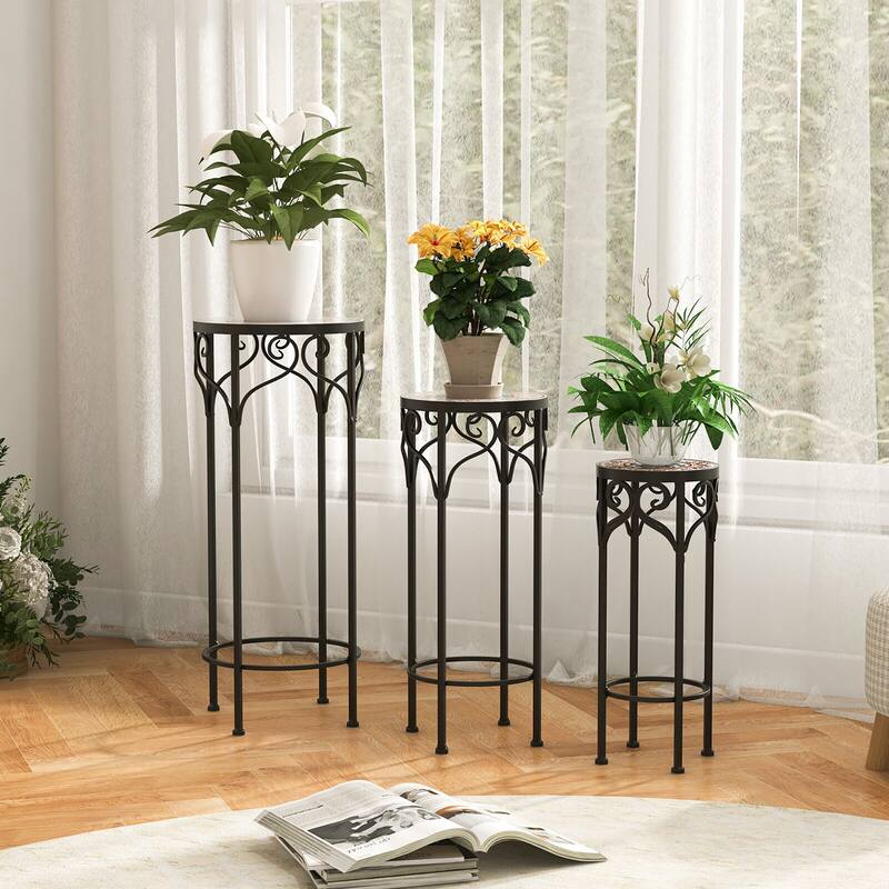 Gymax Metal Plant Stand Set of 3 Mosaic Display Rack for Potted Plants