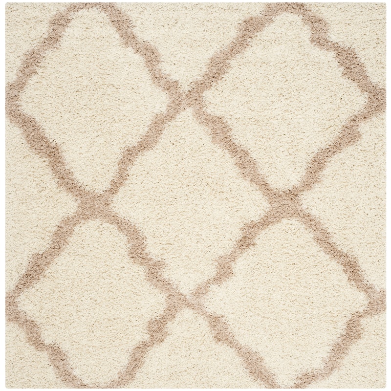 SAFAVIEH Dallas Shag Darina Trellis 1.5-inch Thick Rug - 8' Square - Ivory/Beige