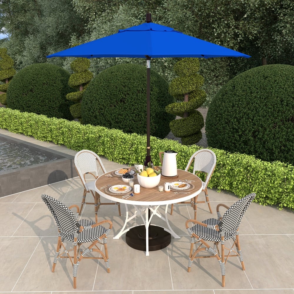 California Umbrella 7.5' Sun Master Patio Umbrella Bronze Aluminum Pole Fiberglass Ribs Crank Lift Tilting Olefin Royal Blue
