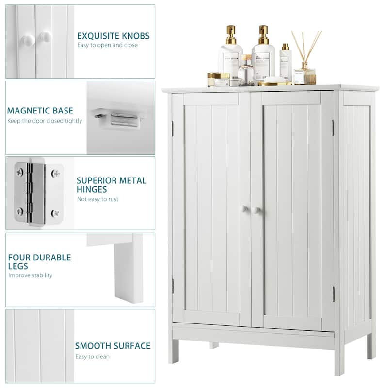 Gymax Bathroom Floor Storage Cabinet Double Door Kitchen Cupboard Shoe
