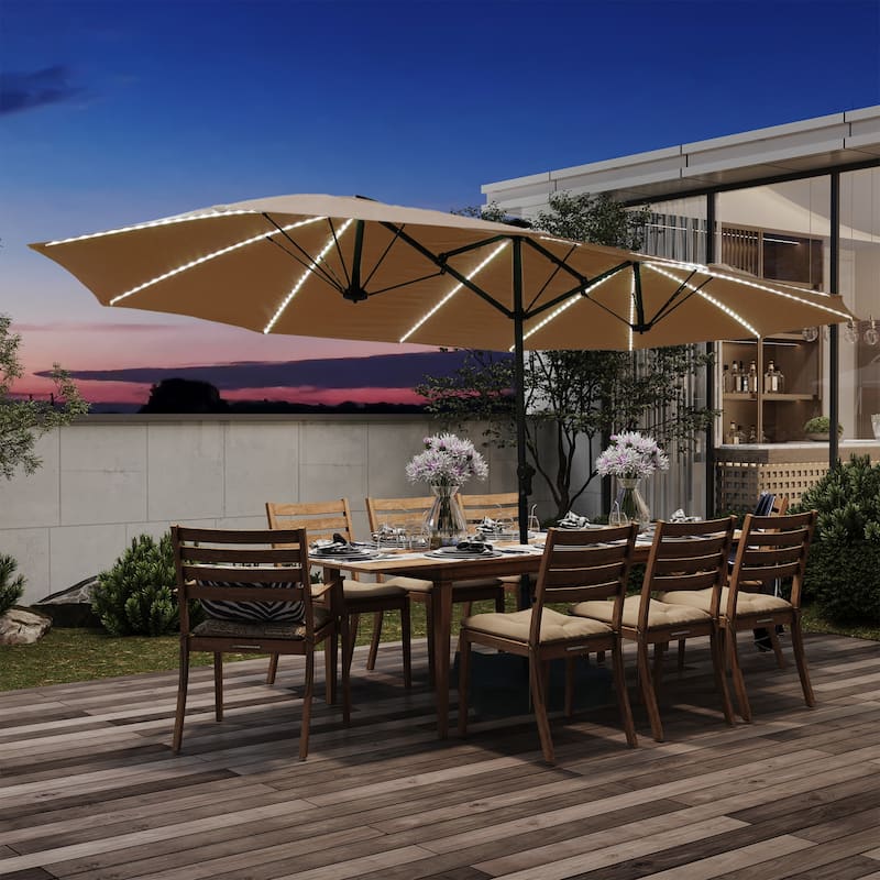 180'' x 108'' Rectangular Fiberglass Lighted Market Umbrella with Base