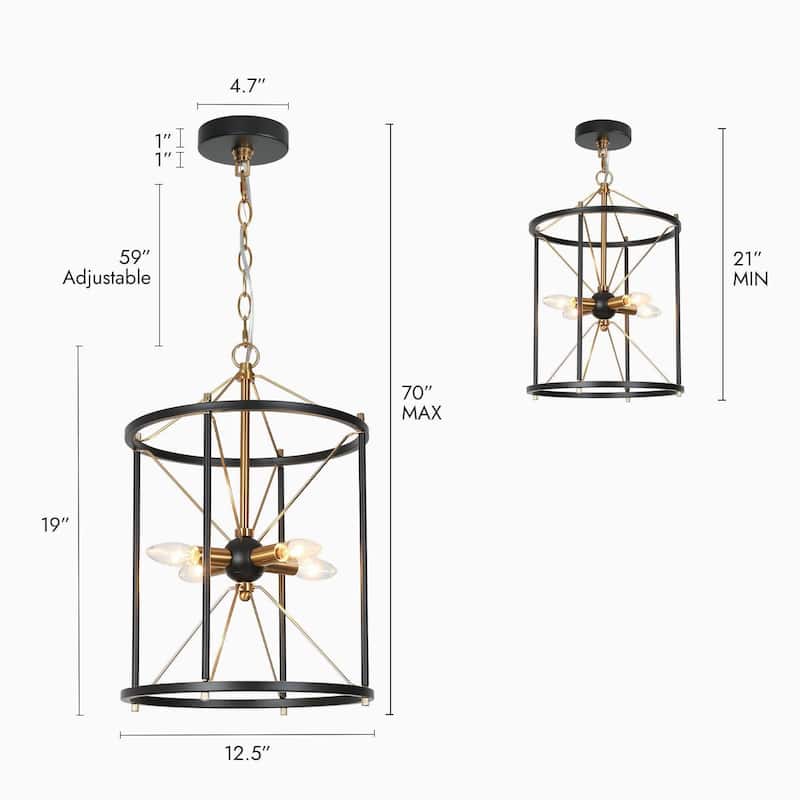 Leno Modern Classic 4-Light Black Gold Chandelier Birdcage-Shaped Fixture Starburst Pendant Lights for Dining Room