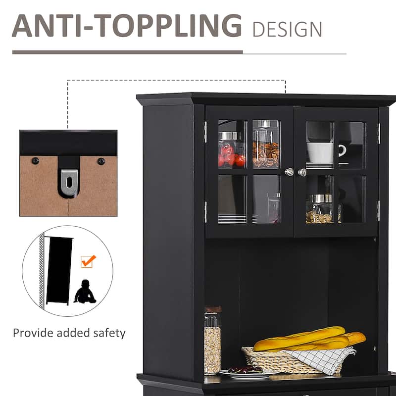 HOMCOM Kitchen Buffet Hutch Wooden Storage Cupboard with Framed Glass Door, Drawer and Microwave Space - 27"x15.75"x64.5"