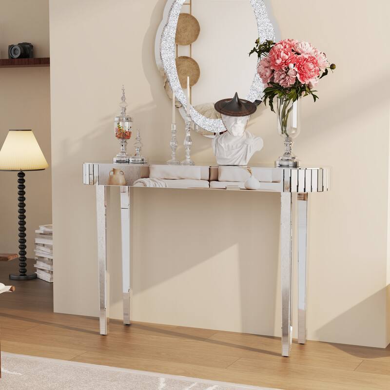 Mirrored Console Table, Silver Entryway Table - 47.2x12.6x31.5 inch