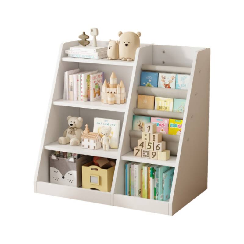 Wooden Toy Storage Organizer Cabinet Natural/ Wood Kids Bookshelf Children Bookcase Toddler Baby Sling Book Rack Shelf - White