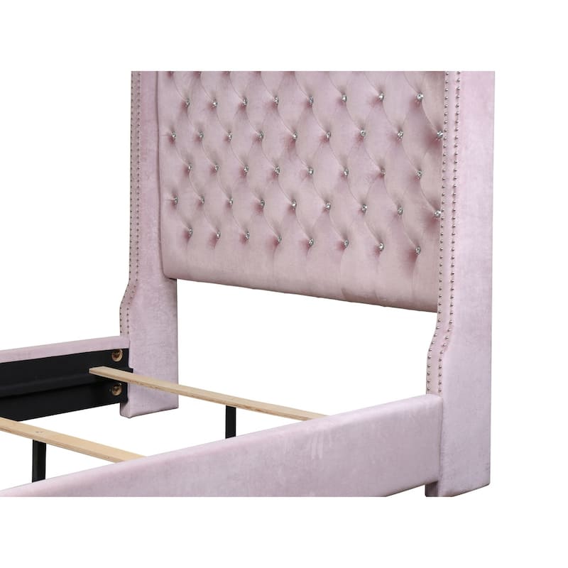 Newell Pink Velvet Upholstered Tufted Panel Bed
