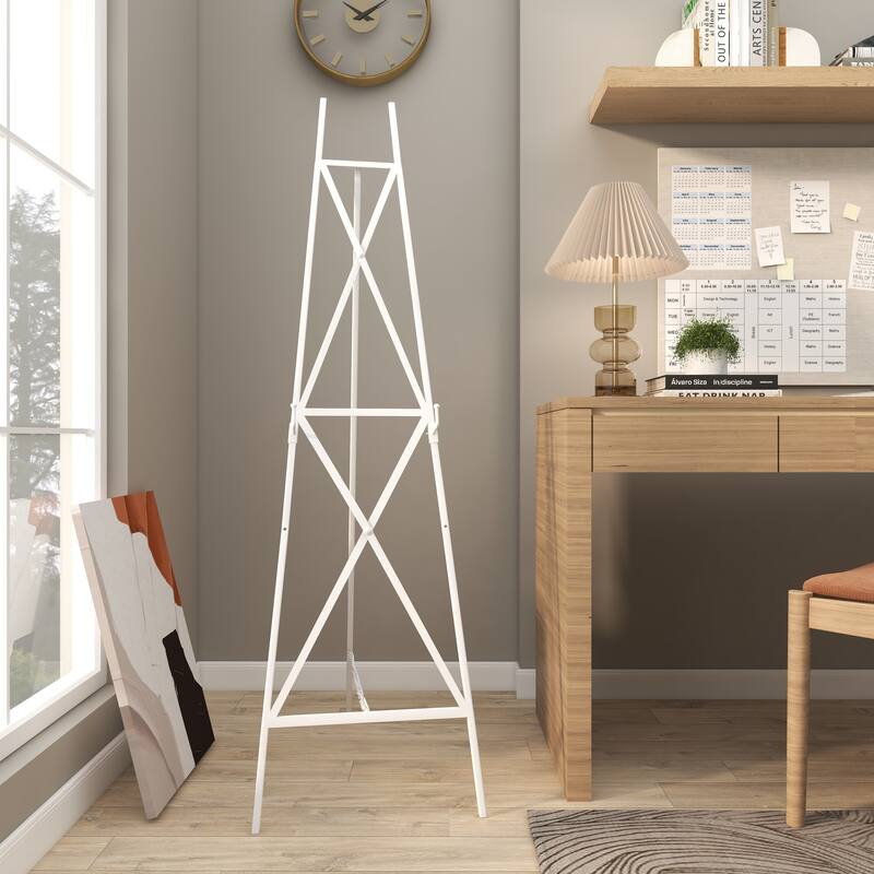 White Metal Tall Adjustable 2 Tier Display Easel with Chain Support