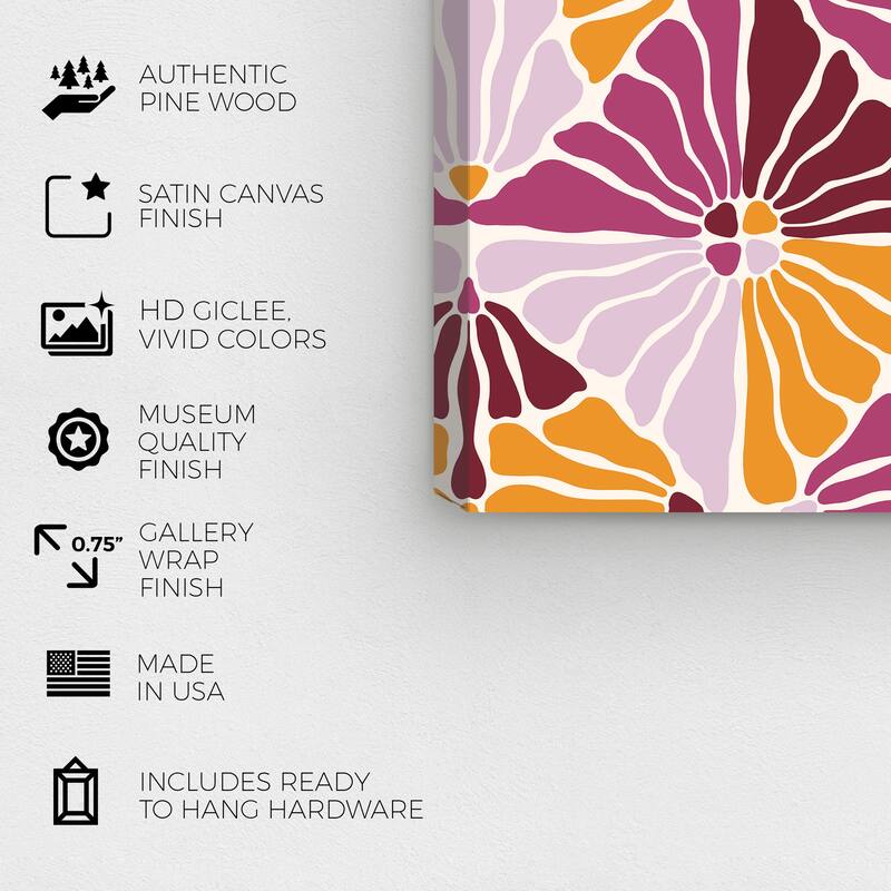 Wynwood Studio Canvas Floral and Botanical Floral Motif Purple and Apricot Modern & Contemporary Wall Art Canvas Print
