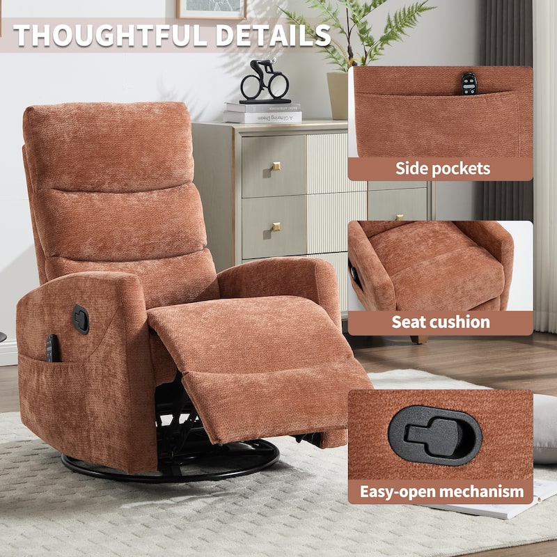 360° Swivel Rocking Recliner with Heat & Massage in Chenille Fabric