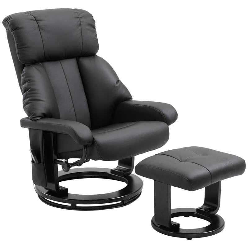 Black PU Leather Manual Recliner with Ottoman Footrest, Vibration