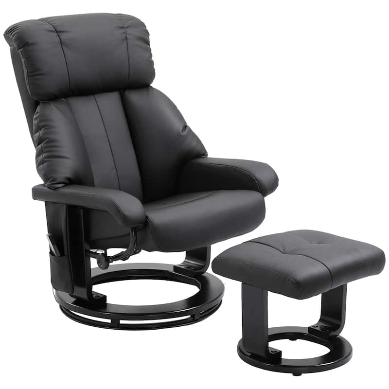 Massage Recliner in PU Leather with Footstool and 360째 Swivel Function