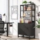 preview thumbnail 4 of 15, Brown/ Black Wood Industrail File Cabinet with Lock, Mdern Bookshelf with 2 Drawers, Etagere Bookcase Black