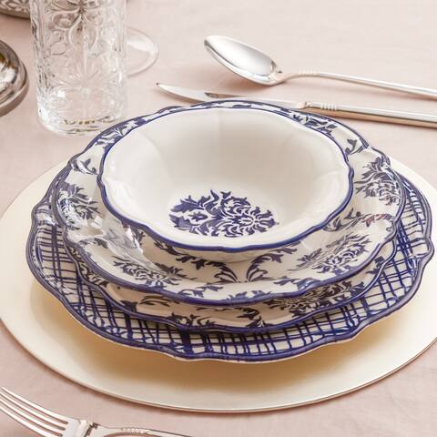 Karaca Blue Damask Porcelain Dinnerware Set of 24 for 6