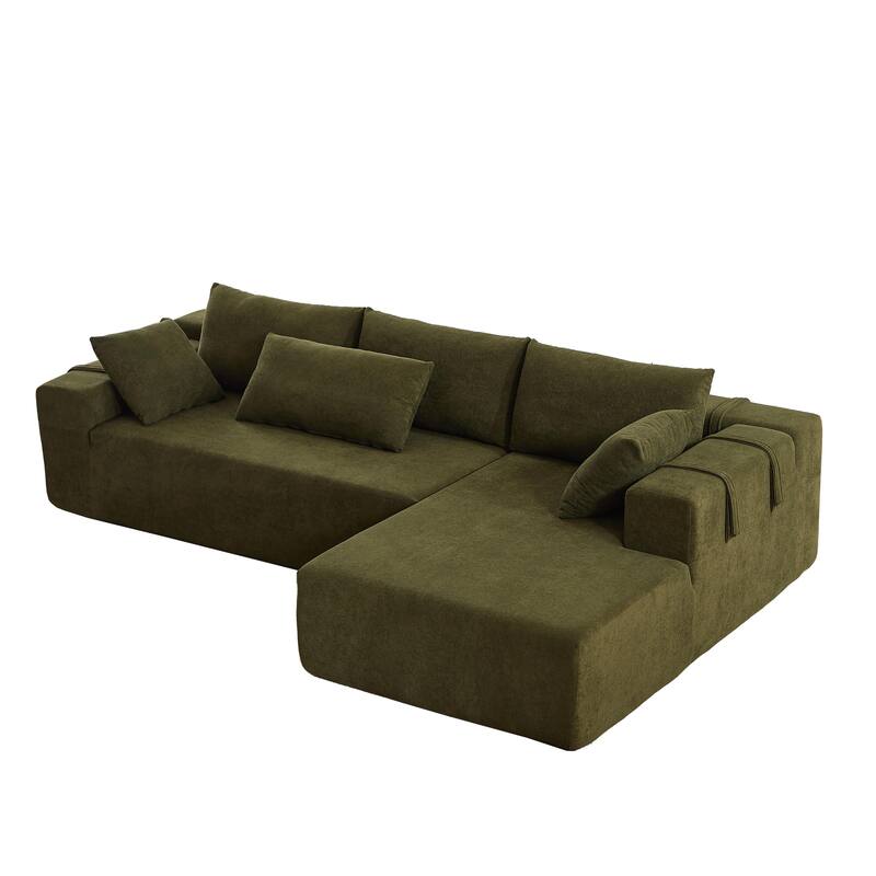 Free Combination Chenille Upholstered L-shaped Sectional Sofa with Loveseat and Single Chaise Living Room Couch Set with Pillows