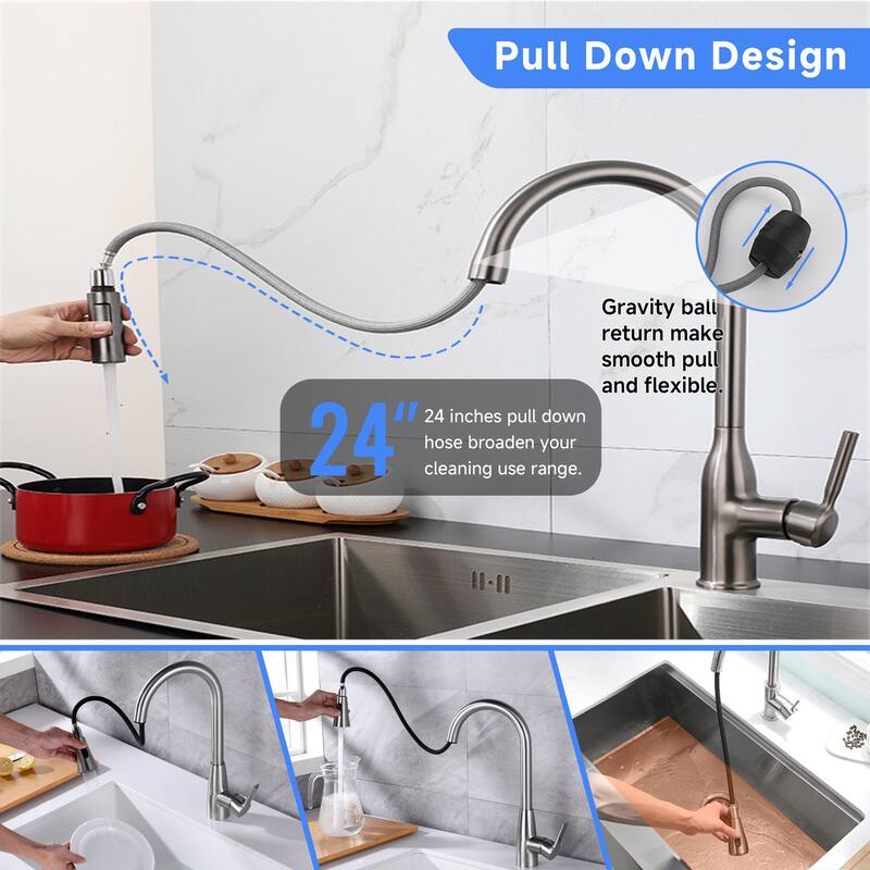 CB HOME Gold/Black/Sliver Kitchen Faucet, 17'' Kitchen Sink Faucet, Faucet for Kitchen Sink with Pull Down Sprayer, Two Function