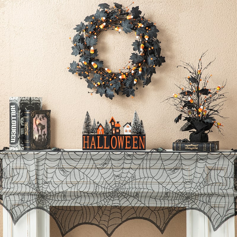 Glitzhome 14"L Halloween Wooden HALLOWEEN Haunted House Table Sign