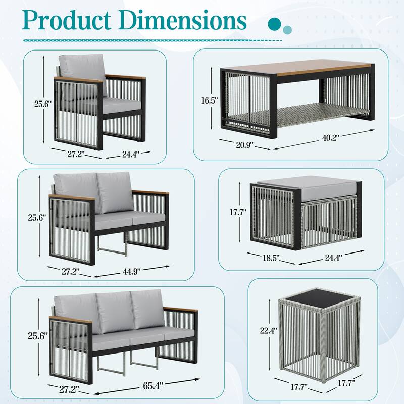 EROMMY Outdoor Patio Furniture Sets - 5/6/7 Piece All-Weather Conversation Sets withTable & Ottoman, Sectional Sofa & Chairs.