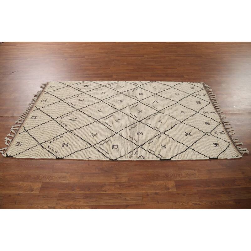 All-Over Trellis Moroccan Oriental Area Rug Handmade Wool Carpet - 3'11"x 6'9"