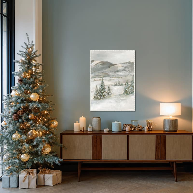 Snowy Slopes I by Ethan Harper Framed Canvas Wall Art Print - Sylvie Beaded White
