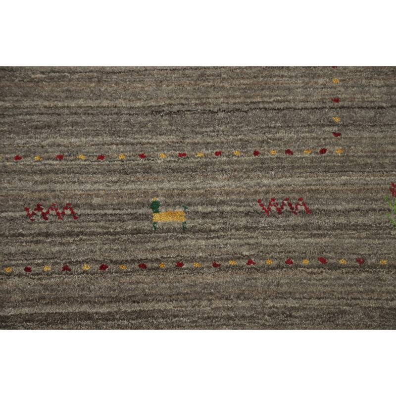 Hand Knotted Oriental 100% Wool Carpet Tribal Animal Pictorial Greys & Charcoal Gabbeh Area Rug - 7' 9'' X 5' 1''