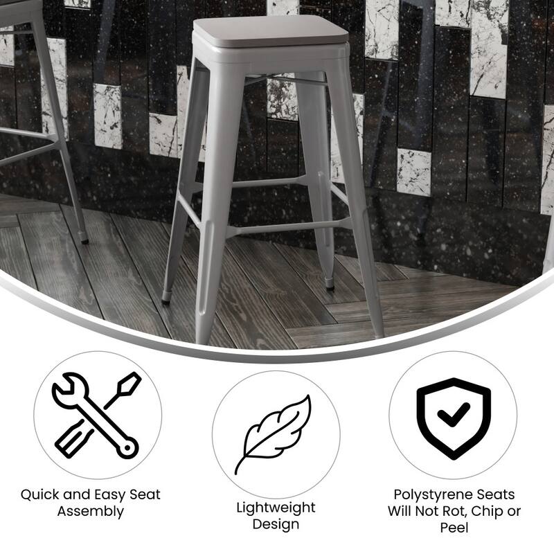 All-Weather Backless Commercial Bar Stool with Poly Resin Seat