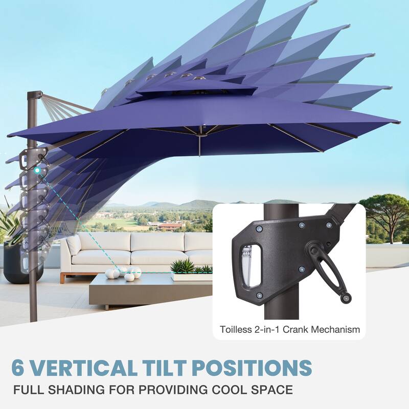 VredHom Outdoor 9x11FT Patio Dual Top Cantilever Offset Umbrella