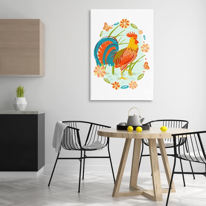 Stupell Rooster with Butterflies Border Canvas Wall Art Design By Hannah Moren