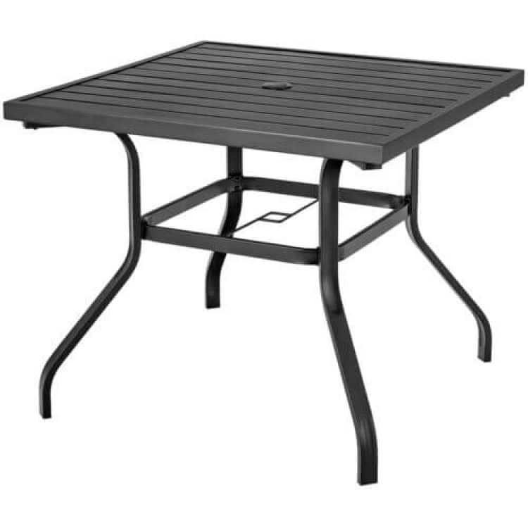 37 Inch Square Patio Dining Table with Umbrella Pole Hole - 37" x 37" x 29"