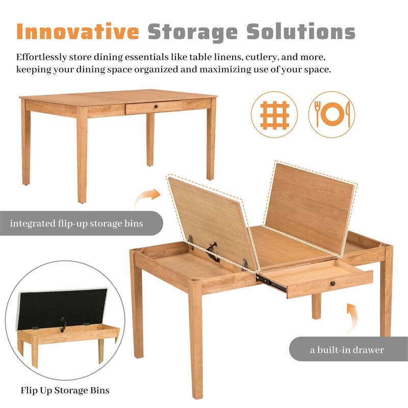 Farmhouse Dining Table Set,w/Storage Table,Storable Bench&Chairs,6 PCS