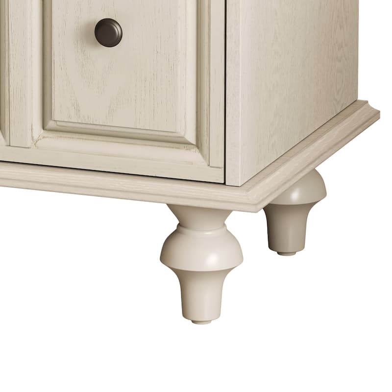 Vintage Nightstand with 2 Drawers and Roman Column Legs, Solid Wood Bedside End Table(Set of 2)