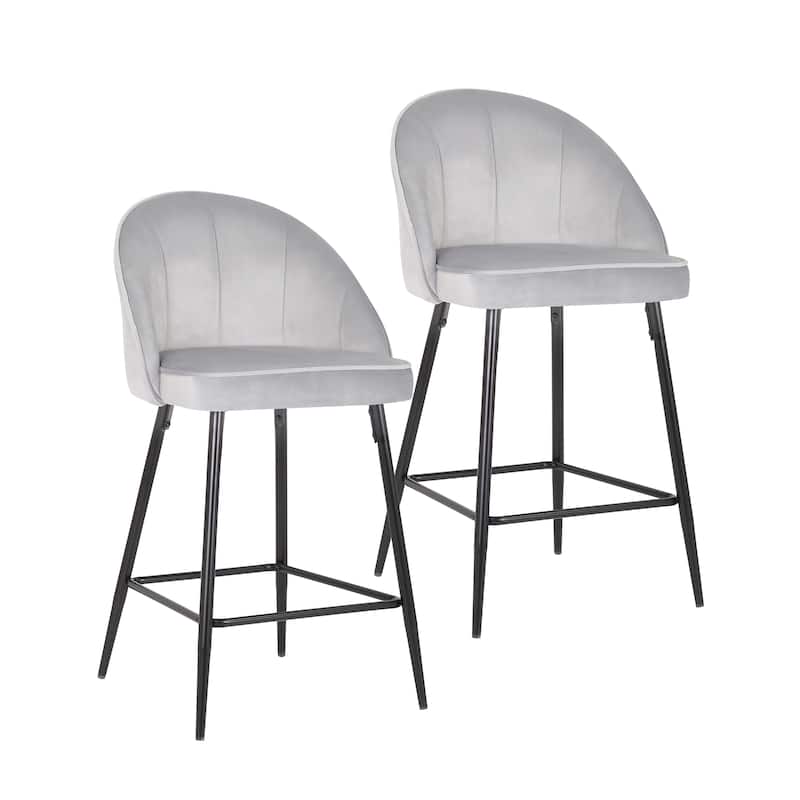 Porthos Home Freya Velvet and Metal Counter Stools (Set of 2) - Grey