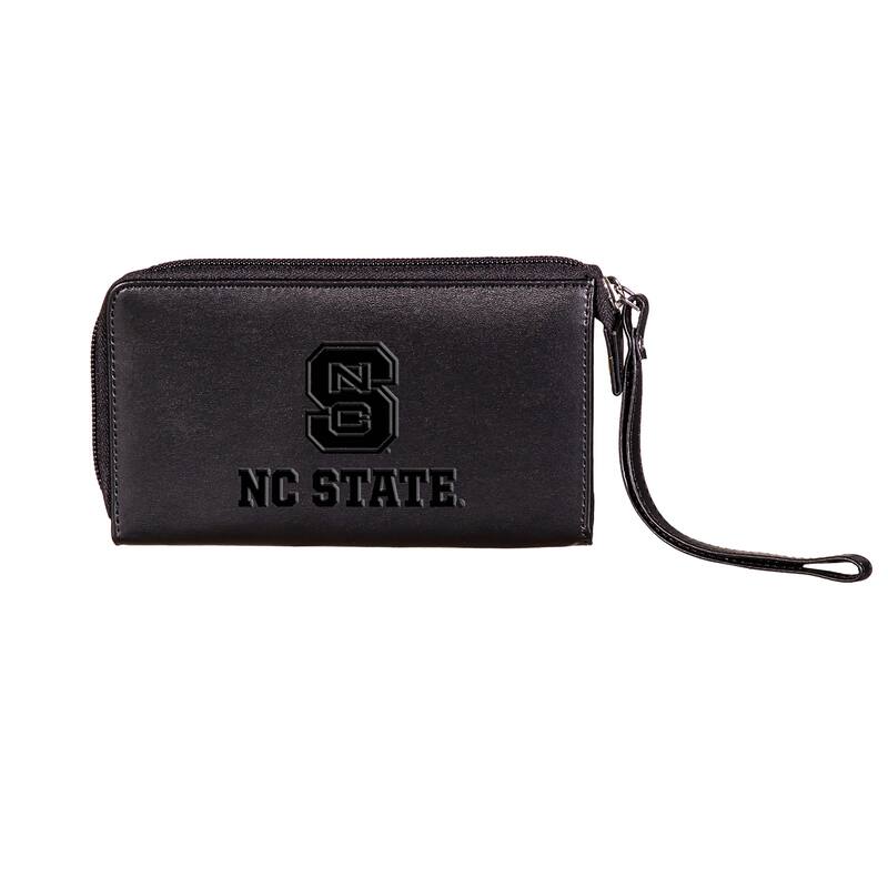 Black Hybrid Leather Cell Phone Wristlet Wallet, North Carolina State University - 4" x 7"