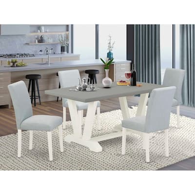 HomeStock 5-Pc Rectangle Natural Oak Finish Solid Wood Top Dining Table with 4 Upholstered Chairs
