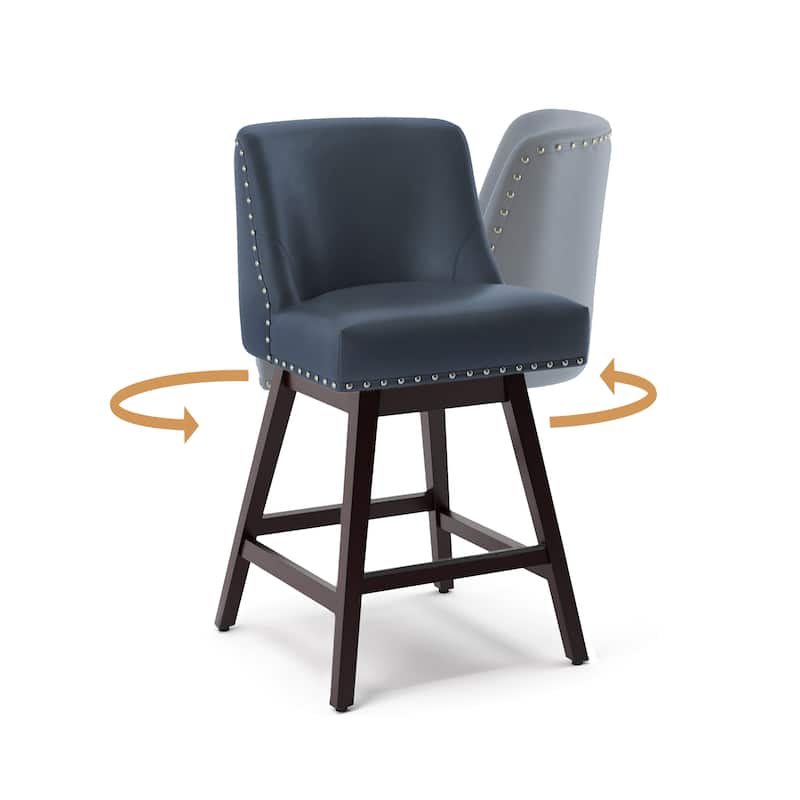26 in. Fabric Upholstered Counter Height Swivel Bar Stool with Footrest - 19.6"D x 19.6"W x 37"H