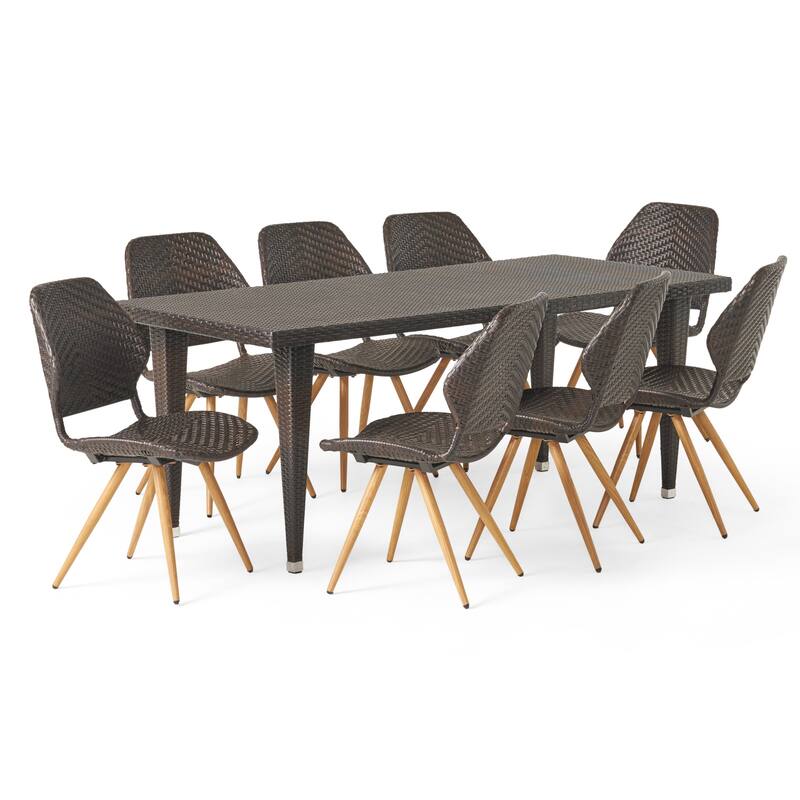 Calayan Outdoor 9 Piece Wicker Dining Set by Christopher Knight Home - multibrown + light brown + light brown