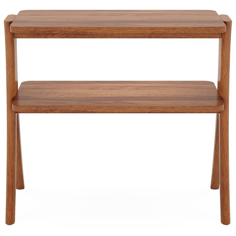 25.2"Narrow Side Table -2-Tier Small Farmhouse End Table with Solid Wood Legs, Space-Saving Furniture with Storage Shelf