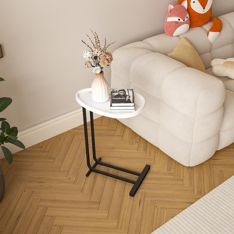 2-pieces C-Shaped Side Tabl Sofa Tables - White