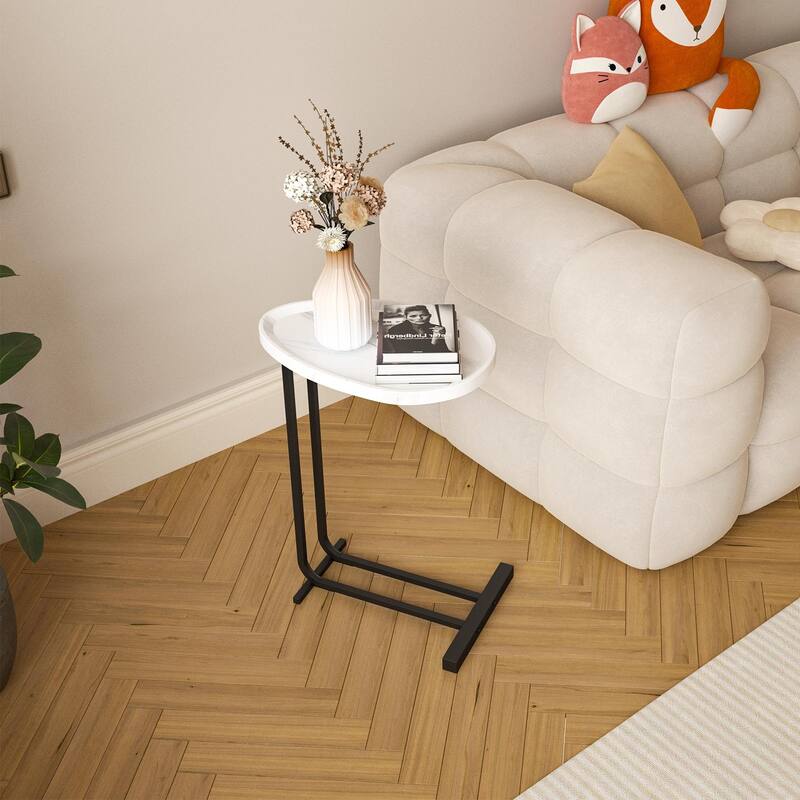 Sofa and Bedside C-Shaped Side Table, Wood C-Shaped End Table with Metal Frame Slide for Bedroom Living Room