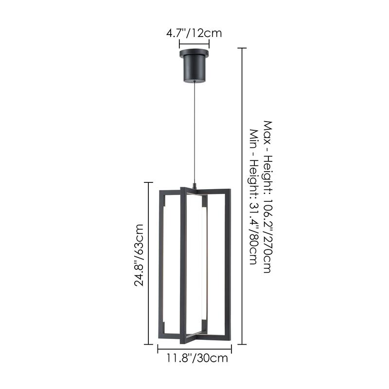 4-Light Modern Simple Black Geometric Rectangular Integrated LED Pendant Light - 11.81 in. W x 11.81 in. D x 24.80 in. H