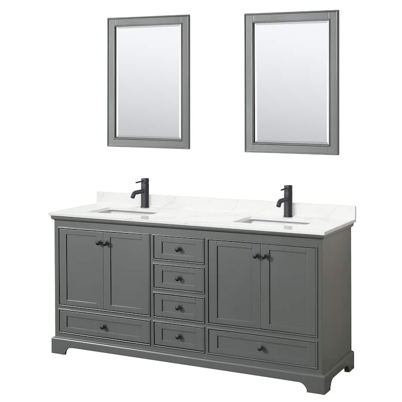 Deborah 72-inch Double Vanity, Quartz Top, 24-inch Mirrors - Dark Gray, Black Trim, Giotto Quartz Top