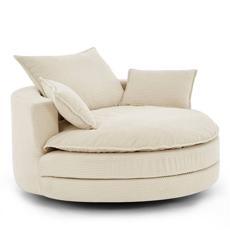 360° Swivel Sofa Chair Accent Barrel Chair 57.5" Swivel Round Chair with Dual-layer Cushion Design and 3 Removable Pillows