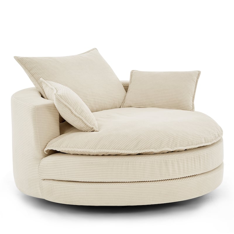 Roomfitters Swivel Barrel Chair with Dual-Layer Cushion and 3 Pillows, Comfy Accent Chair for Home or Office