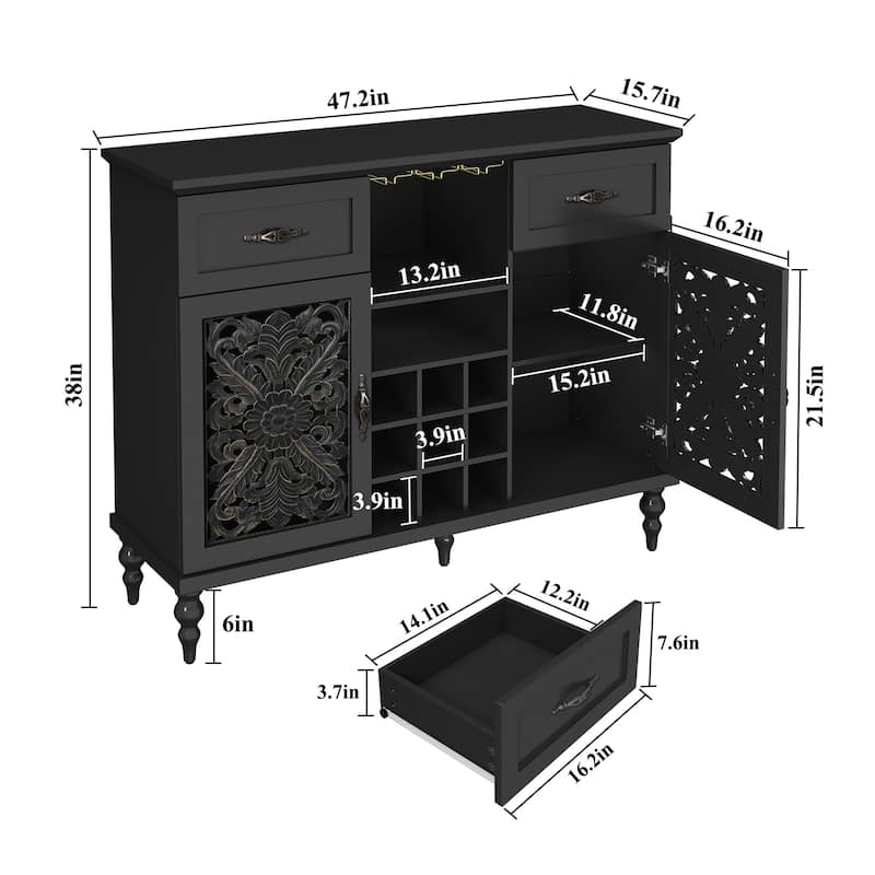 47.2" W Coffee Bar Wine Cabinet With Wine Rack