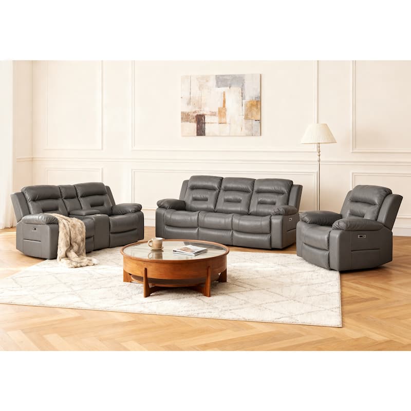 3-Piece Faux Leather Modular Design Power Recliner Sofa Set with USB & USB-C Charging