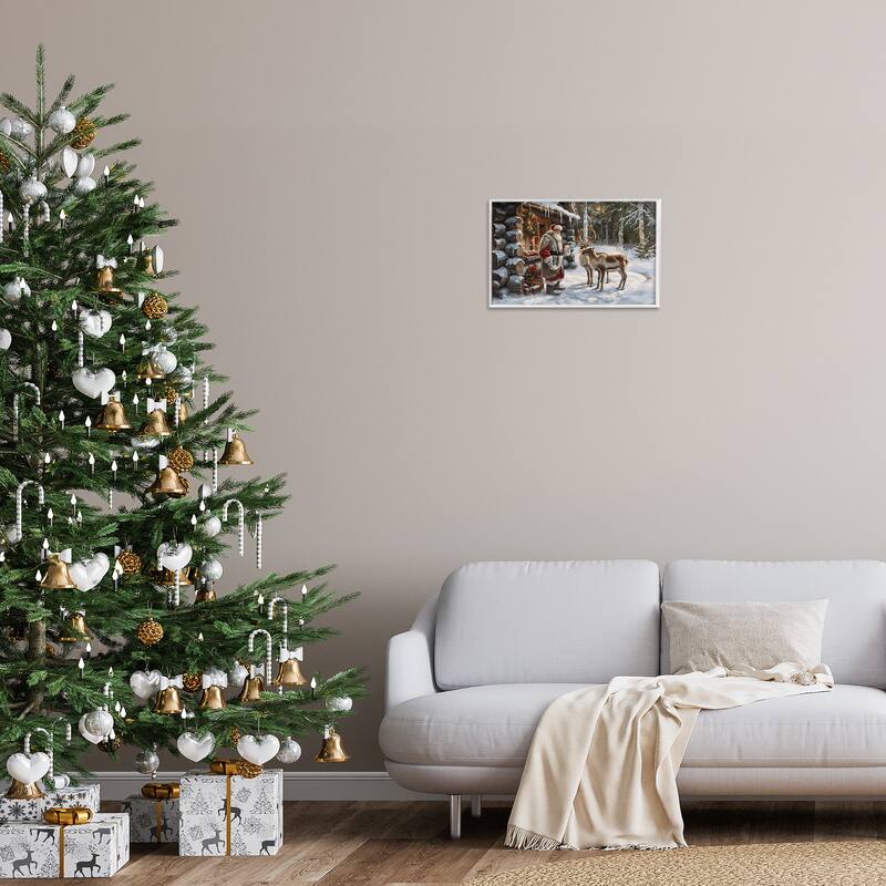 Stupell Santa's Cabin with Reindeer Framed Giclee Art Design By Imagine It Images