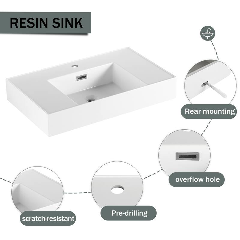 Wall-Mounted Bathroom Vanity with Single Resin Sink, Soft-Close Drawer, Floating Design in Imitative Oak Finish