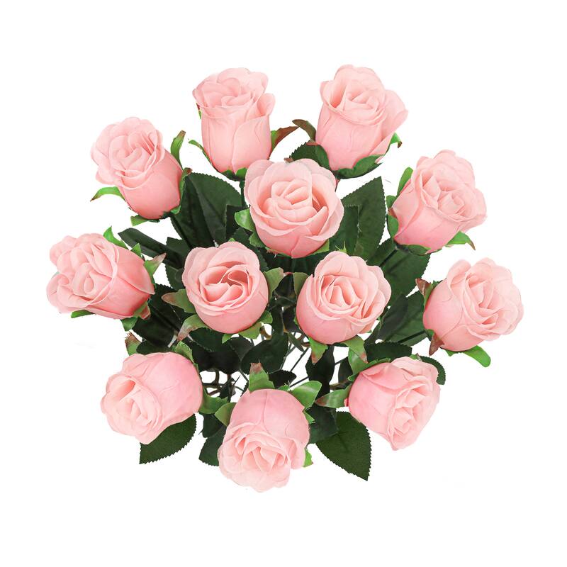 Set of 2 Pink Peach Artificial Rose Bud Flower Stem Bush Bouquet 19.5in - 19.5" L x 12" W x 12" DP