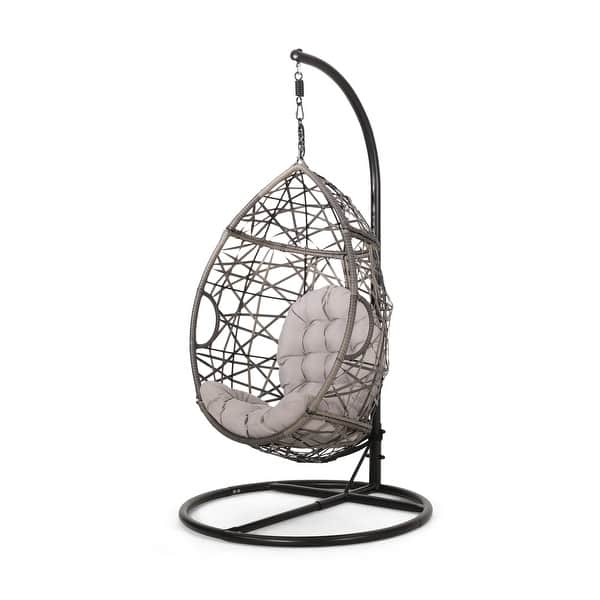 slide 7 of 11, Cayuse Outdoor Wicker Hanging Tear Drop Chair by Christopher Knight Home Gray + Black